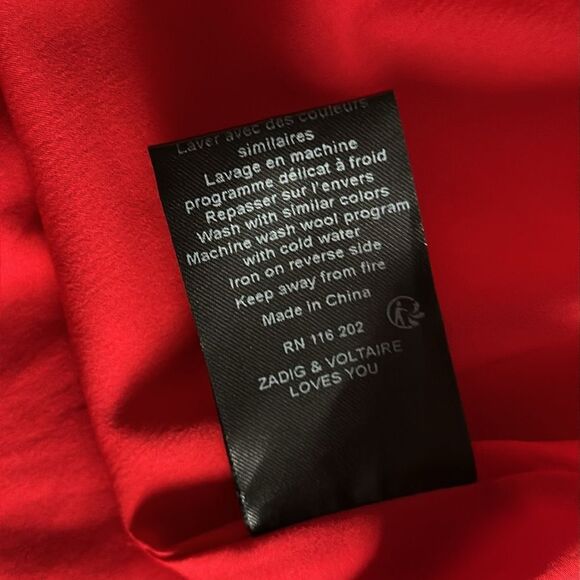 Zadig & Voltaire Joslin Daisy Red Silk Floral Skirt Size 40EU/8US Lace Trim Boho - Picture 12 of 13